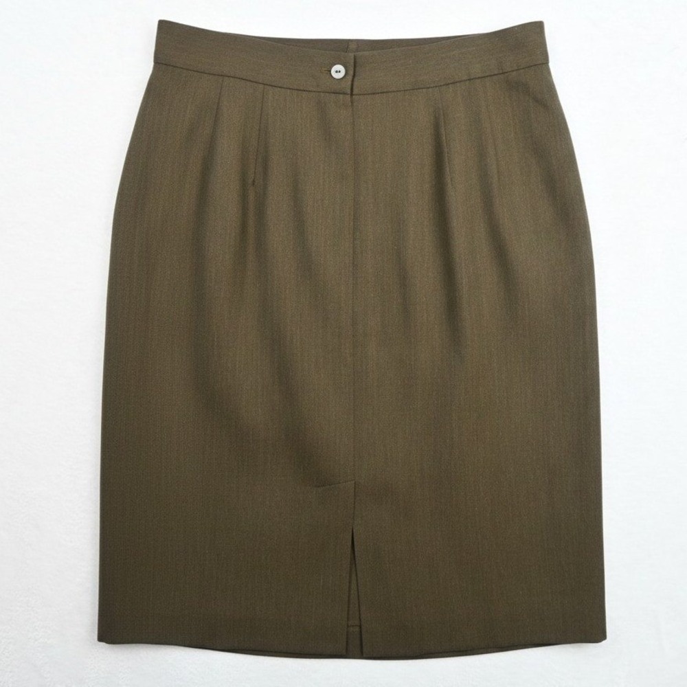 Barry Bricken Pencil Skirt Women 16 Brown Wool Midi Back Vent Lined Professional - Picture 2 of 6